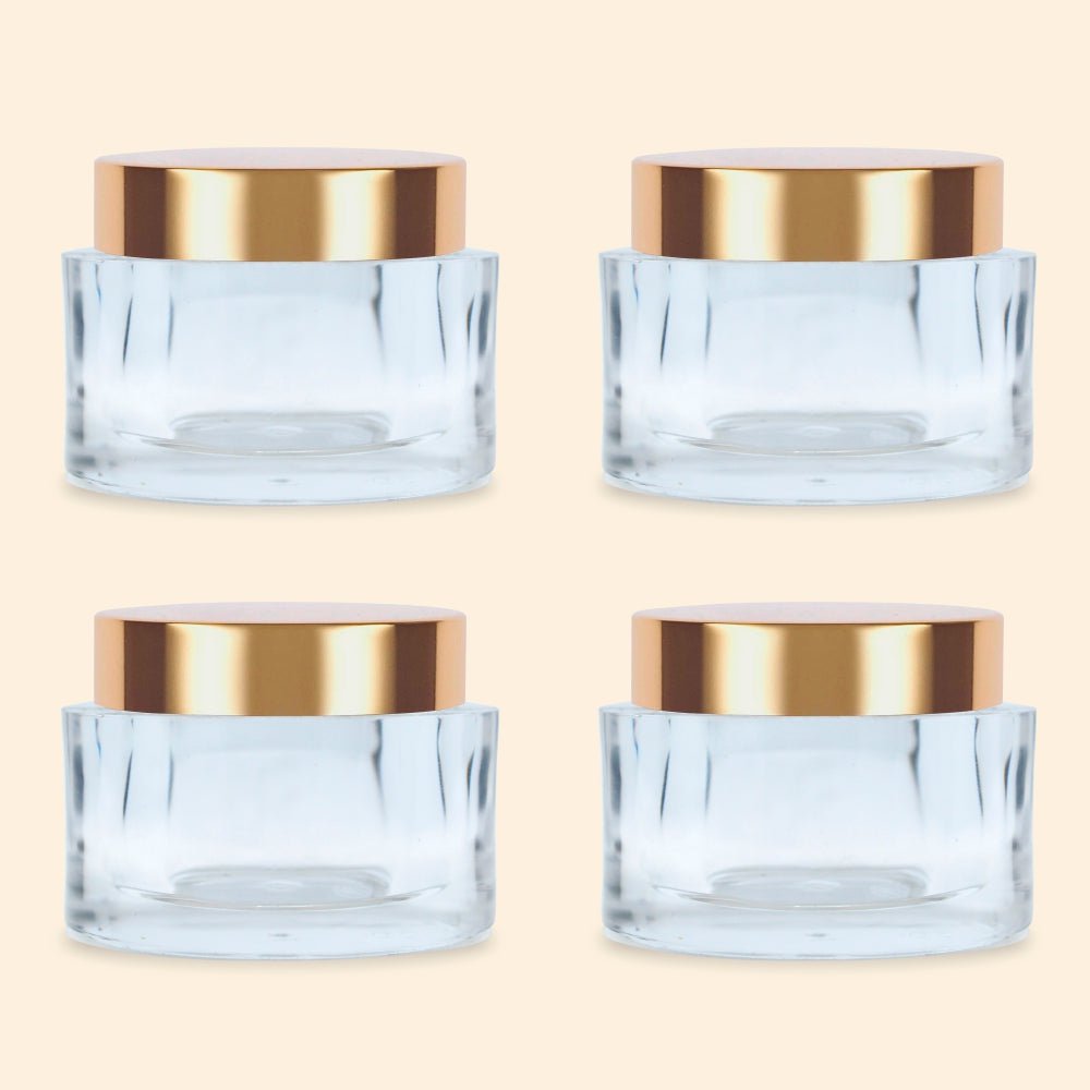 Shoprythm Cosmetic Jar Empty Transparent Oval Acrylic San Jars with Golden Caps Shoprythm Cosmetic Jar Empty Transparent Oval Acrylic San Jars with Golden Caps